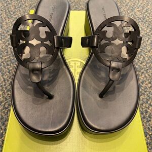 Tory Burch Miller Wedge 25MM Black Leather Sandals